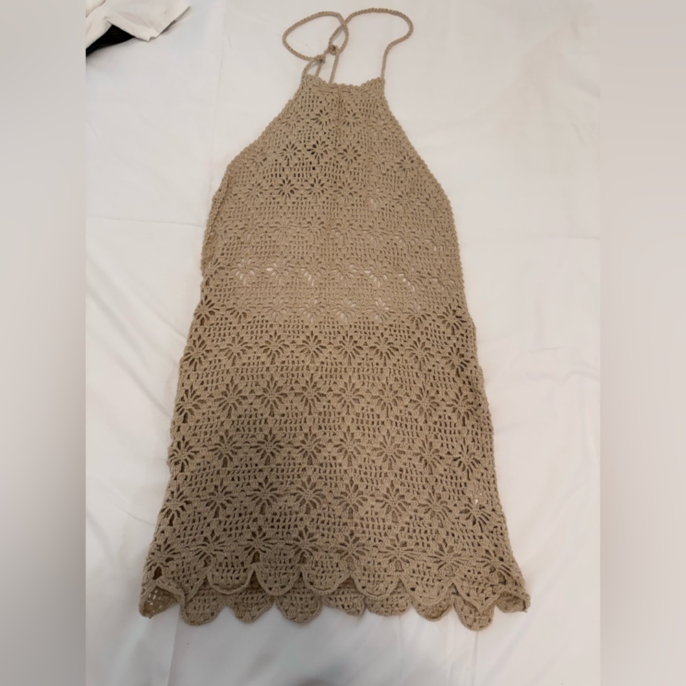 Tularosa Crochet Lace Knit Shawl in Beige